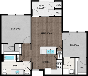 B1 - Two Bedroom / One Bath - 900 Sq.Ft.*