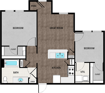 B3 - Two Bedroom / One Bath - 900 Sq.Ft.*